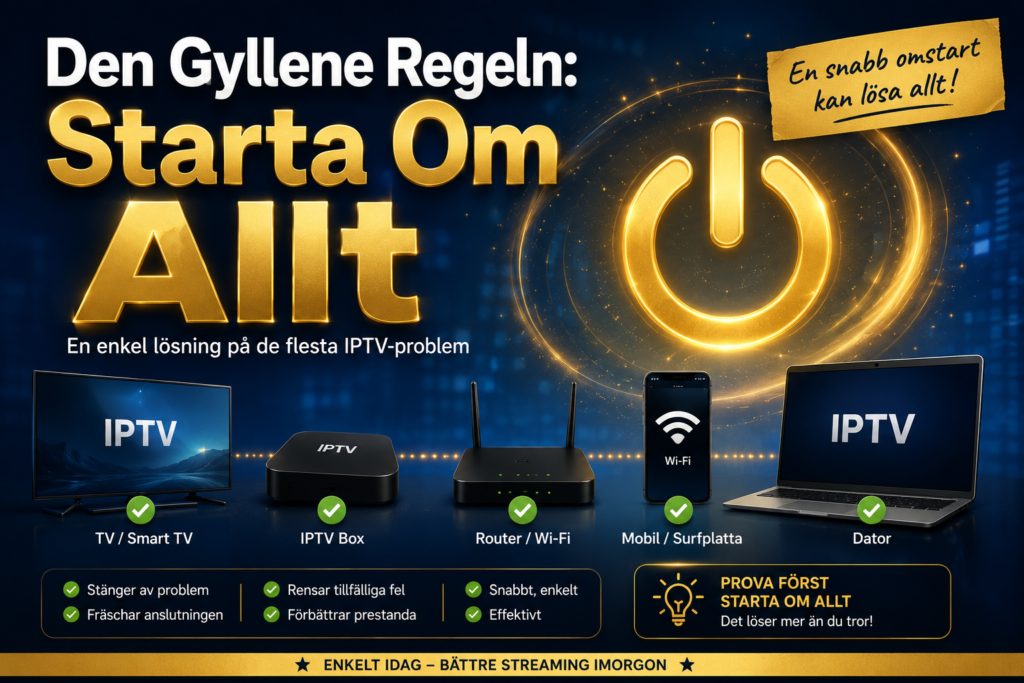 Den gyllene regeln för IPTV – starta om Smart TV, router och IPTV-box för att lösa vanliga streamingproblem och förbättra prestandan.