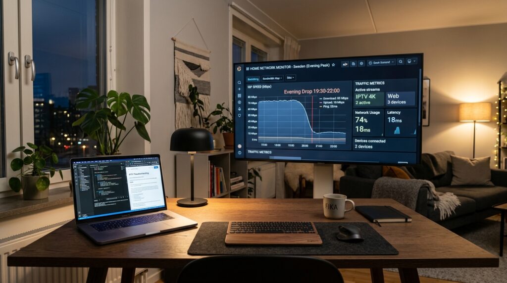 Diagnostikpanel som förklarar Varför är IPTV långsamt på kvällen